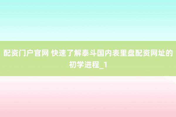 配资门户官网 快速了解泰斗国内表里盘配资网址的初学进程_1