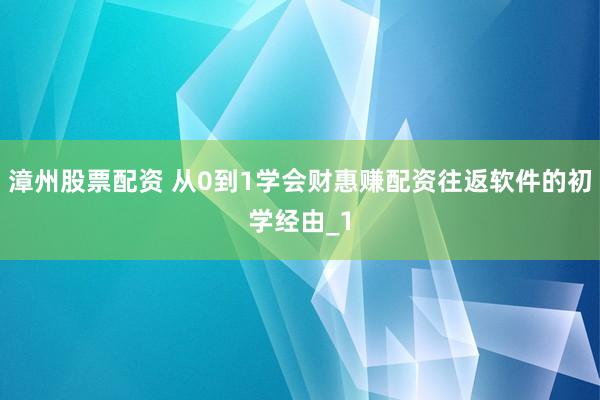 漳州股票配资 从0到1学会财惠赚配资往返软件的初学经由_1